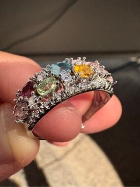 Multi-Color Gemstone Adjustable Band Ring